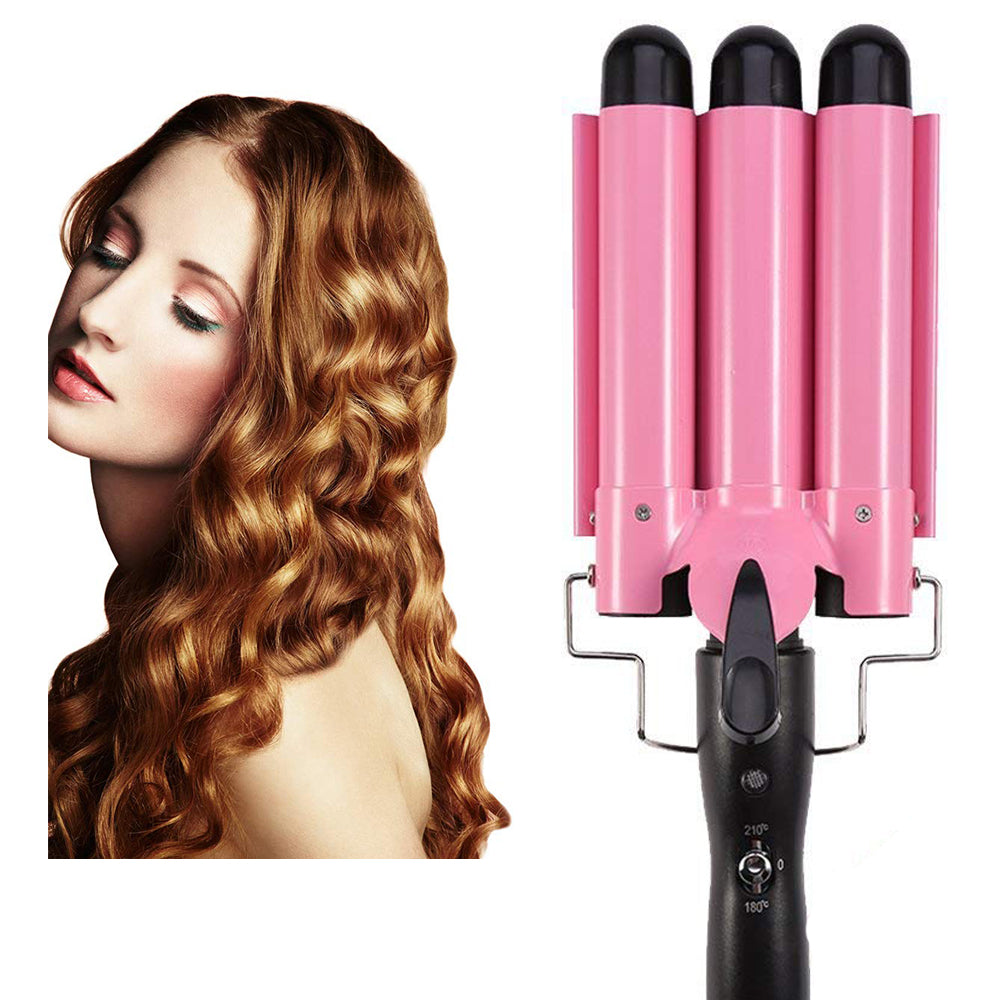 Dopheuor Hair Curling Iron 3 Barrel Wand Temperature Adjustable 25mm Hair Waver Curling Iron for Long or Short Hair Heat Up Quickly Last Long Curling Iron Hair Waver Hot Tools for Women or Girls(Pink)