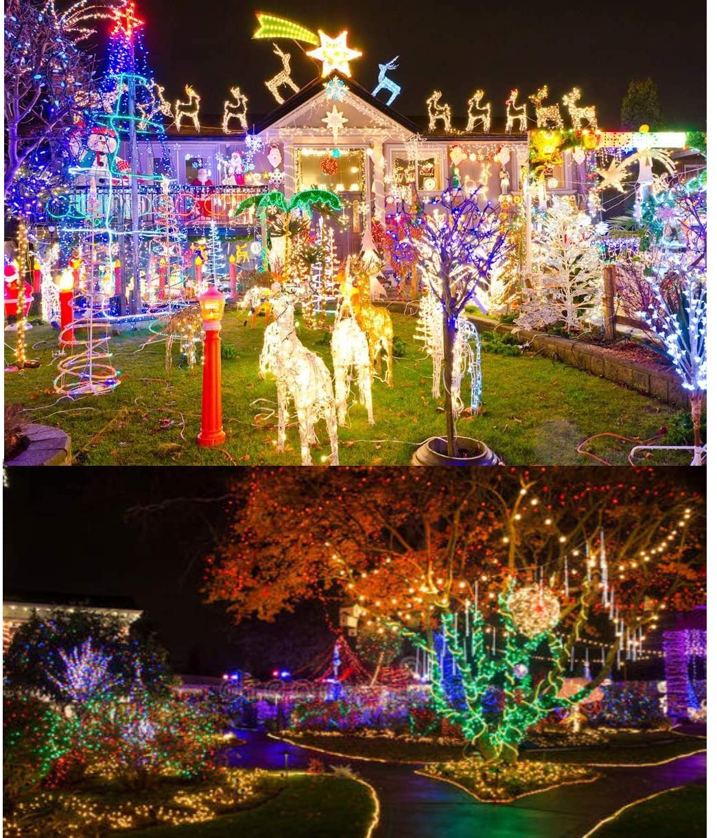Dopheuor Icicle Fairy Lights 400LED 32.8ft 75Drops 8 Modes Waterproof String Lights for Outdoor Eaves Curtain Christmas Trees Party Decor