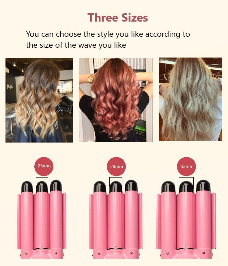 Dopheuor Hair Curling Iron 3 Barrel Wand Temperature Adjustable 25mm Hair Waver Curling Iron for Long or Short Hair Heat Up Quickly Last Long Curling Iron Hair Waver Hot Tools for Women or Girls(Pink)
